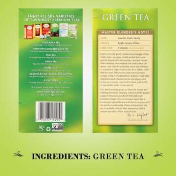 Twinings Green Tea Bags - Caffeinated Tea Made from Fresh Green Tea Leaves, Perfect for Hot or Iced Tea, 50 Count