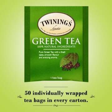 Twinings Green Tea Bags - Caffeinated Tea Made from Fresh Green Tea Leaves, Perfect for Hot or Iced Tea, 50 Count