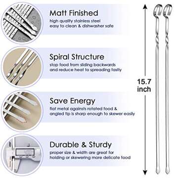 Durable 15.7” Stainless Steel Kabob Skewers Set