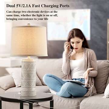 Modern Rustic Touch Lamps with USB Charging Ports