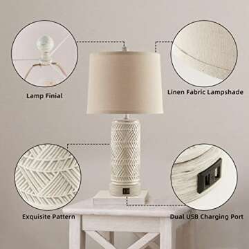 Modern Rustic Touch Lamps with USB Charging Ports