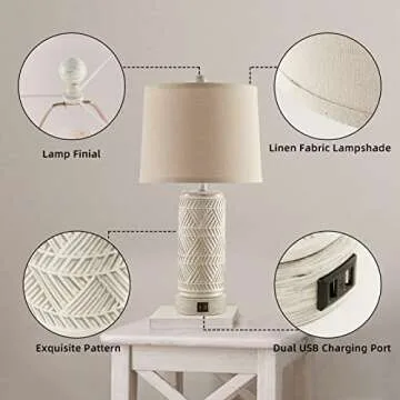 Modern Rustic Touch Lamps with USB Charging Ports