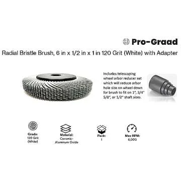 Radial Bristle Brush, 6 in x 1/2 in x 1 in 120 Grit (White) with Adapter, Type C Curved Bristle (Pack of 1)