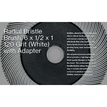 Radial Bristle Brush, 6 in x 1/2 in x 1 in 120 Grit (White) with Adapter, Type C Curved Bristle (Pack of 1)