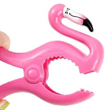 4 Pieces Beach Towel Clips Jumbo Size Towel Clips for Beach Chairs Cruise Pool Patio Holiday Vacations(Flamingo Style)