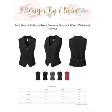 Design by Olivia Women's Fully Lined Button Up V-Neck Tuxedo Suit Vest Waistcoat