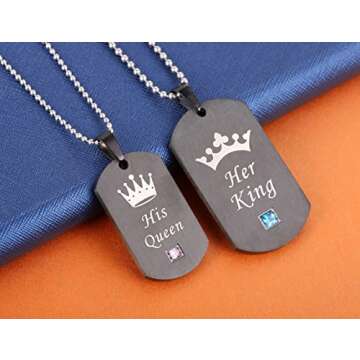 SunnyHouse Jewelry His & Hers Matching Set Titanium Stainless Steel His Queen Her King Couple Pendant Necklace in a Gift Box (A PAIR)