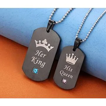 SunnyHouse Jewelry His & Hers Matching Set Titanium Stainless Steel His Queen Her King Couple Pendant Necklace in a Gift Box (A PAIR)