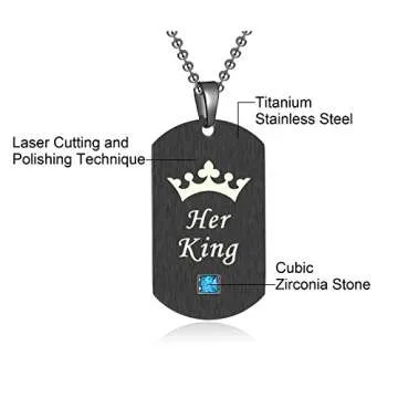 SunnyHouse Jewelry His & Hers Matching Set Titanium Stainless Steel His Queen Her King Couple Pendant Necklace in a Gift Box (A PAIR)