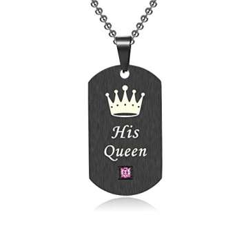 SunnyHouse Jewelry His & Hers Matching Set Titanium Stainless Steel His Queen Her King Couple Pendant Necklace in a Gift Box (A PAIR)