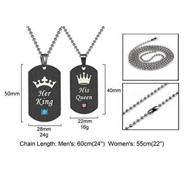 SunnyHouse Jewelry His & Hers Matching Set Titanium Stainless Steel His Queen Her King Couple Pendant Necklace in a Gift Box (A PAIR)