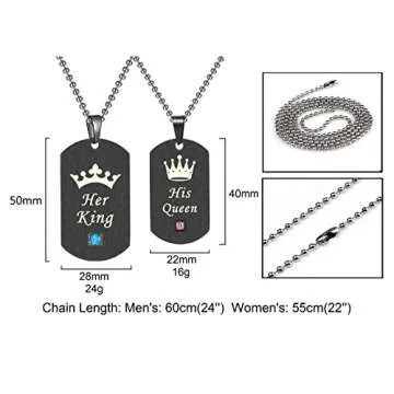 SunnyHouse Jewelry His & Hers Matching Set Titanium Stainless Steel His Queen Her King Couple Pendant Necklace in a Gift Box (A PAIR)