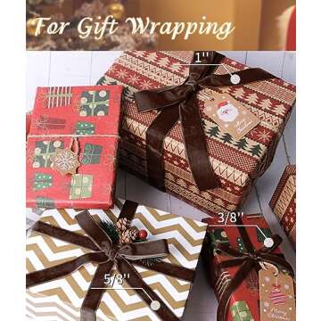 Brown Velvet Ribbon 5/8'' 25 Yards for Christmas Tree, Gift Wrapping, Flower Bouquet, Wreath Decorations, Bow Making