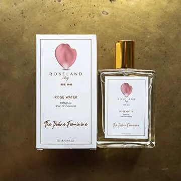 Roseland Story Rose Water 100percent Pure, Organic Mist, Vegan, 3.4 Fl Oz/100 Ml, Steam-Distilled from Fresh Rose Patels, Spray