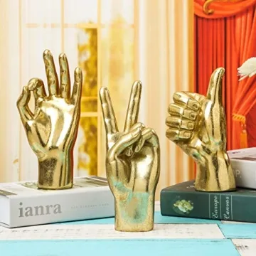 MicDecor Gold ASL Hand Sign Sculpture, Elegant Home Decor