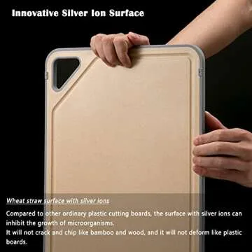 Holymood Double Sided Cutting Board with Juice Groove, Dishwasher Safe, 15.7 x 11 Inch, Stainless Steel and Wheat Straw Chopping Board with Easy Grip Handle, BPA Free, Knife friendly