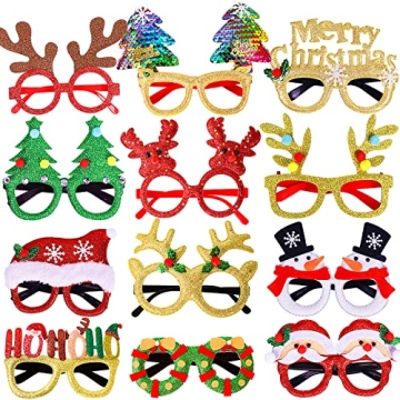 Max Fun 12Pcs Christmas Glasses Glitter Holiday Party Glasses Frames