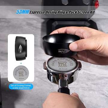 IKAPE Magnetic Dosing Funnel Set, 53MM Espresso Dosing Ring & Puck Screen Kit Compatible with Breville 54MM Bottomless Portafilter - with 8 Small Magnet (Black)