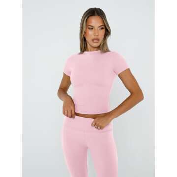 Trendy Queen Lounge Sets For Women 2 Piece Casual Y2K Outfits Short Sleeve Cropped Tops Fold Over Fl...