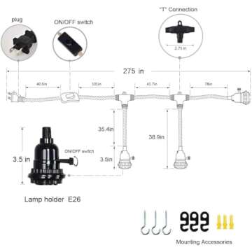 ALAISLYC 3 Light Plug in Pendant Lights Cord Hanging Lamp Kit with Switch 22 Ft Long Hemp Rope Farmh...