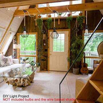 ALAISLYC 3 Light Plug in Pendant Lights Cord Hanging Lamp Kit with Switch 22 Ft Long Hemp Rope Farmhouse Pndant Light Cord Lighting Fixture Kits DIY Hanging Light