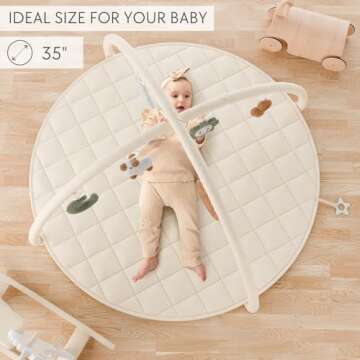 Beautiful Baby Play Gym and Tummy Time Mat - Soft Cotton Mat with 6 Cute Toys Creates The Perfect Activity Area for Your Girl/Boy - Stylish Infant Floor Playmat Fits Nicely with Any Playroom Decor