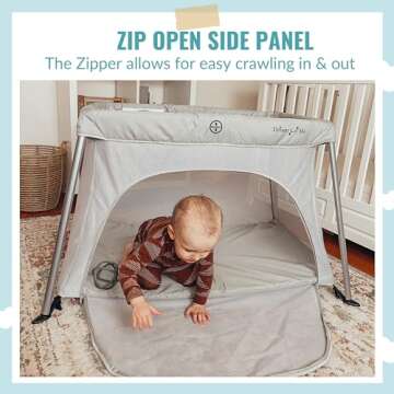 Dream On Me Travel Light Playard with Mesh Zipper Door in Grey