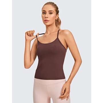 CRZ YOGA Butterluxe Womens Workout Racerback Tank Top with Built in Bra - Scoop Neck Spaghetti Strap Padded Slim Camisole Taupe Medium