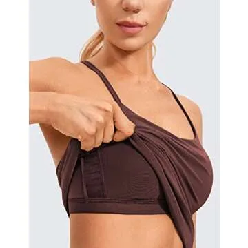 CRZ YOGA Butterluxe Womens Workout Racerback Tank Top with Built in Bra - Scoop Neck Spaghetti Strap Padded Slim Camisole Taupe Medium