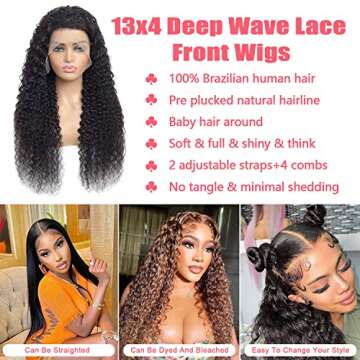 MICHIES Deep Wave Lace Front Wigs Human Hair Pre Plucked 13x4 Frontal Glueless for Black Women 150% Density Wig (24 Inch)