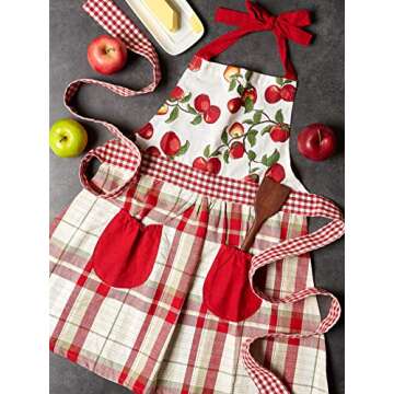 DII Womens Fall & Thanksgiving Kitchen Apron Adjustable, Long Waist Ties, Apple Orchard