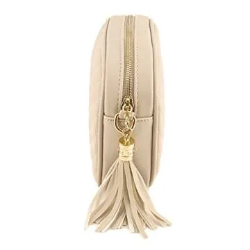 Simple Shoulder Crossbody Bag With Metal Chain Strap And Tassel Top Zipper (Beige)