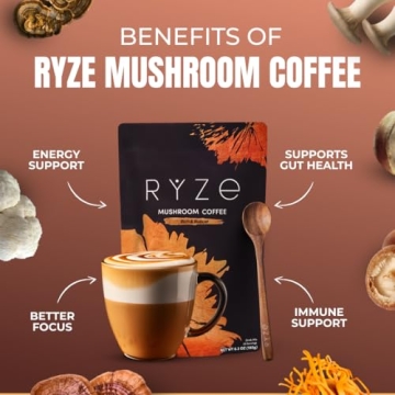 RYZE SUPERFOODS Mushroom Coffee Dark Roast - 30 Servings of Energy & Focus