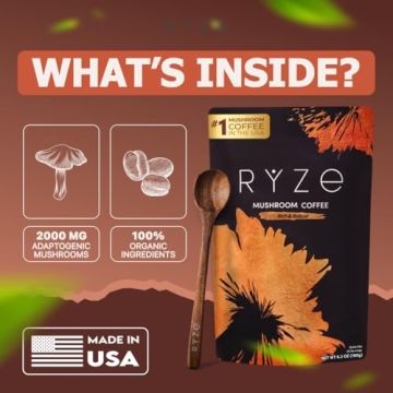 RYZE Mushroom Coffee Dark Roast with 6 Adaptogenic Mushrooms