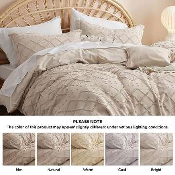 Bedsure Boho Duvet Cover King Size - Boho Bedding, Tufted King Duvet Cover for All Seasons, 3 Pieces Embroidery Shabby Chic Home Bedding,Comforter Not Included (Khaki, 104" x 90")