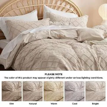 Bedsure Boho Duvet Cover King Size - Boho Bedding, Tufted King Duvet Cover for All Seasons, 3 Pieces Embroidery Shabby Chic Home Bedding,Comforter Not Included (Khaki, 104" x 90")