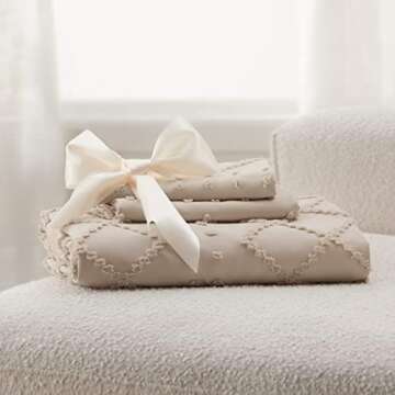 Bedsure Boho Duvet Cover King Size - Boho Bedding, Tufted King Duvet Cover for All Seasons, 3 Pieces Embroidery Shabby Chic Home Bedding,Comforter Not Included (Khaki, 104" x 90")