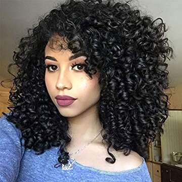 CLIONE Afro Curly Wigs for Black Women Kinky Curly Hair Wigs with Bangs Natural Black Short Curly Af...