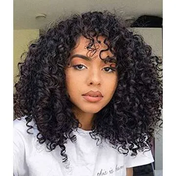 CLIONE Afro Curly Wigs for Black Women Kinky Curly Hair Wigs with Bangs Natural Black Short Curly Afro Wig Big Bouncy Fluffy Synthetic Heat Resistant Curly Afro Full Wigs for African Women (2#)