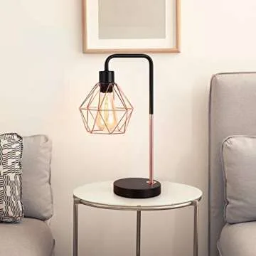 Modern Industrial Table Lamp with Rose Gold Shade