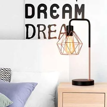 Modern Industrial Table Lamp with Rose Gold Shade