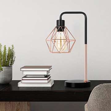 Modern Industrial Table Lamp with Rose Gold Shade