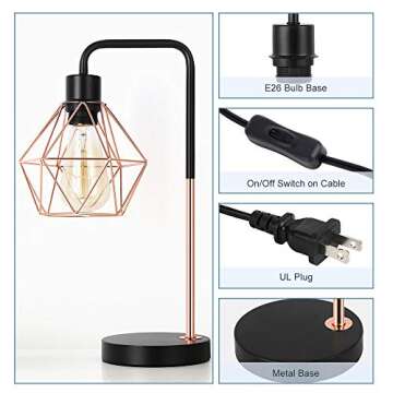 Modern Industrial Table Lamp with Rose Gold Shade