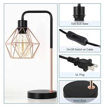 Modern Industrial Table Lamp with Rose Gold Shade