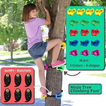 Ninja Warrior Obstacle Course for Kids Backyard 60FT Line with Tree Climbing Holds, Slider Pulley, Swing, Ladder, Net, Slackline, Wheel, Rings, Bars, 18 Attachments, Largest Ninja Course Play Kit