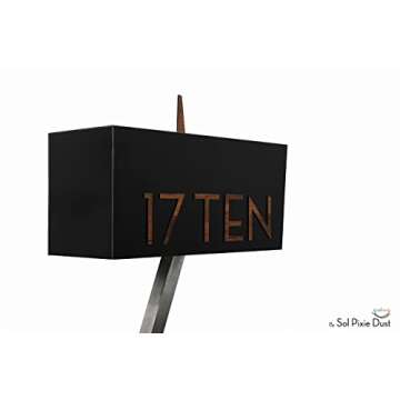 Contemporary Post Mount Mailbox/Aluminum Black Body and Aluminum Red Oak Door and Numbers, Custom Mailbox, Letterbox, Mailnest Type 4