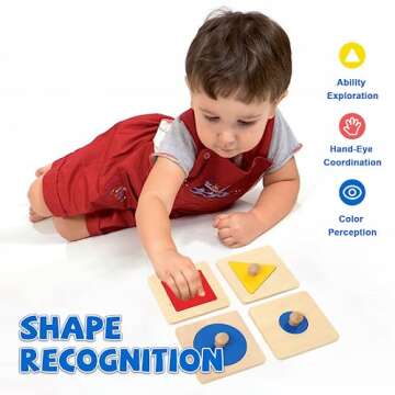 Montesoori Baby Toys Puzzles Colorful Multiple Shape Puzzles Toys for 6-12 Months 1 2 3 Years Old Toddlers (4 Pieces)