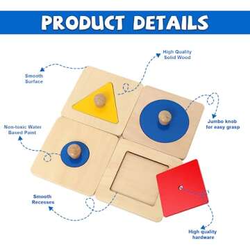 Montesoori Baby Toys Puzzles Colorful Multiple Shape Puzzles Toys for 6-12 Months 1 2 3 Years Old Toddlers (4 Pieces)