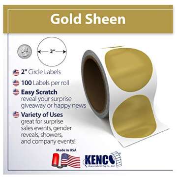 Kenco Scratch Off Stickers - Silver Scratch Off Labels Stickers - Made in The USA (GOLD 2" CIRCLE, 100 STICKERS)