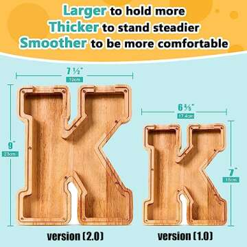 SummiDate Wooden Letter Piggy Bank for Kids| Piggy Bank for Boys Girls Toddler| Alphabet A Money Ban...